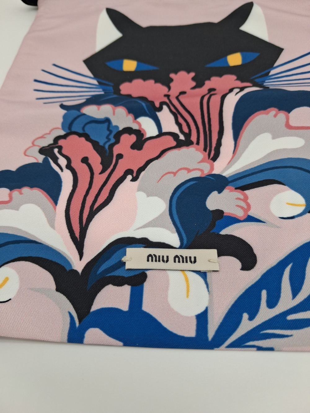 MIU MIU Pink Black Cat Floral Drawstring Dust Bag Pouch Luxury Packaging - Picture 2 of 6